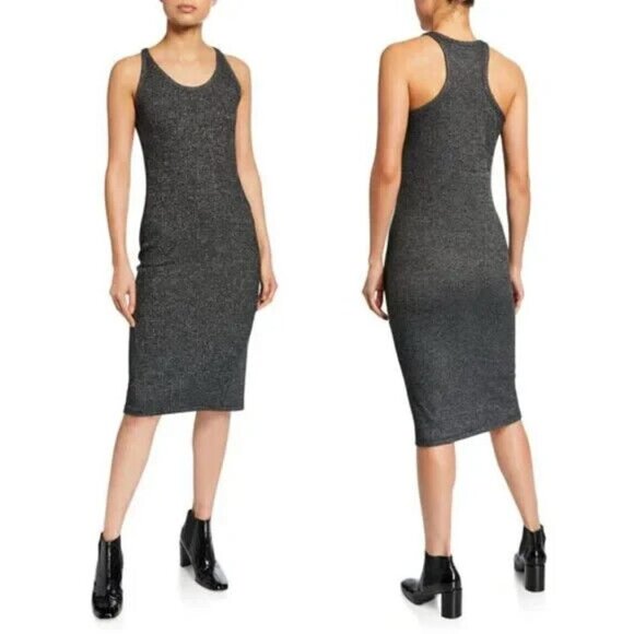 Rag & Bone Clara Torqued Midi Tank Dress Small Black Heather - Picture 2 of 9